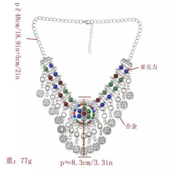 Boho vintage Coin tassel collar necklace for women - Picture 2 of 3